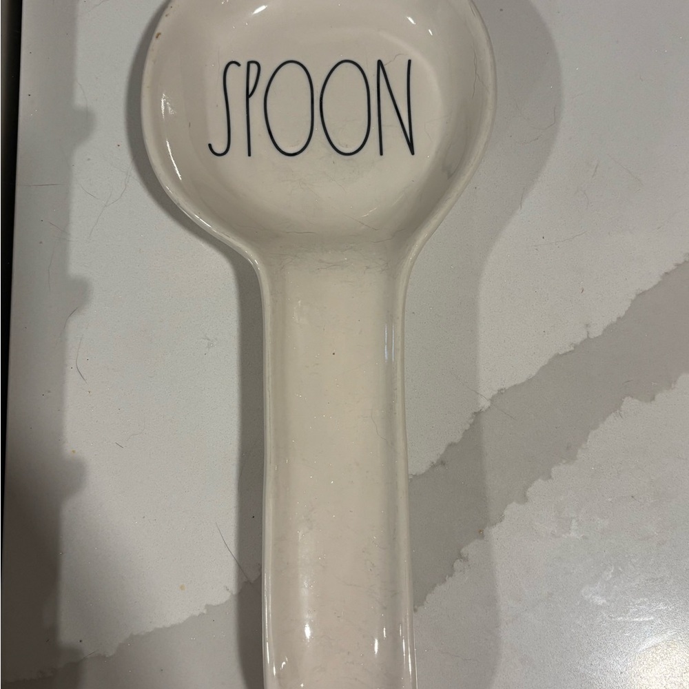 Rae Dunn Cream Ceramic Spoon Rest with Black Lettering